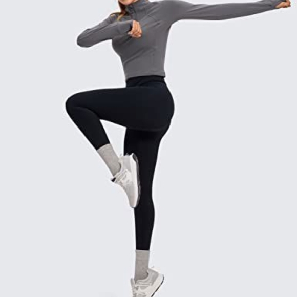 Long Sleeve Workout Shirts Half Quarter Zip Sweatshirt Athletic Crop Tops - Picture 3 of 4